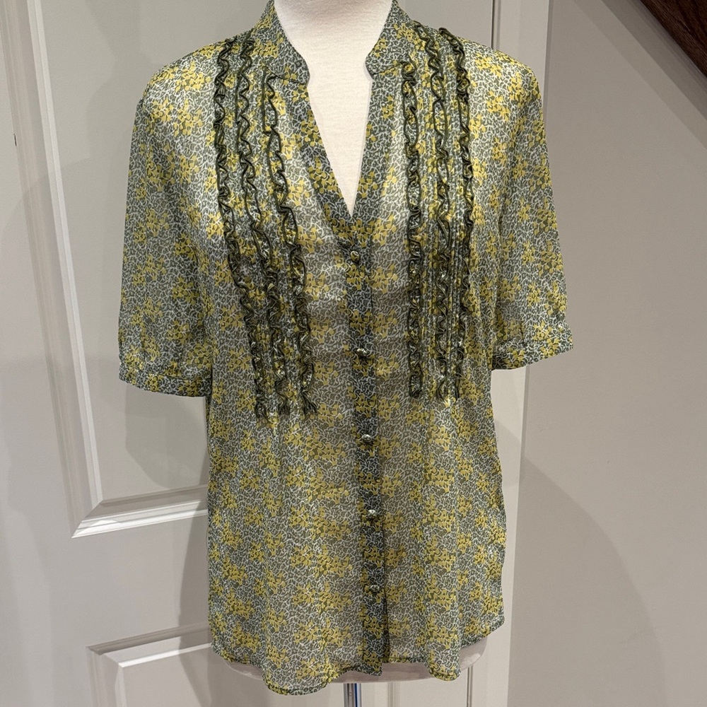 Banana Republic Yellow and Black Floral Blouse, size M